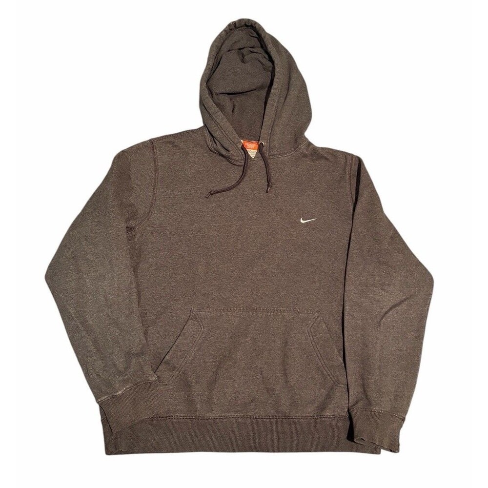 VTG Nike Small Swoosh Embroidered Logo Hoodie Men's Size L - Gray